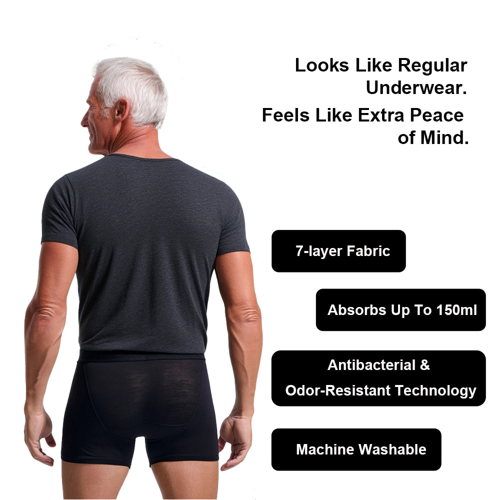 Mivorae Men's Washable Incontinence Boxer Briefs- 1 Pair